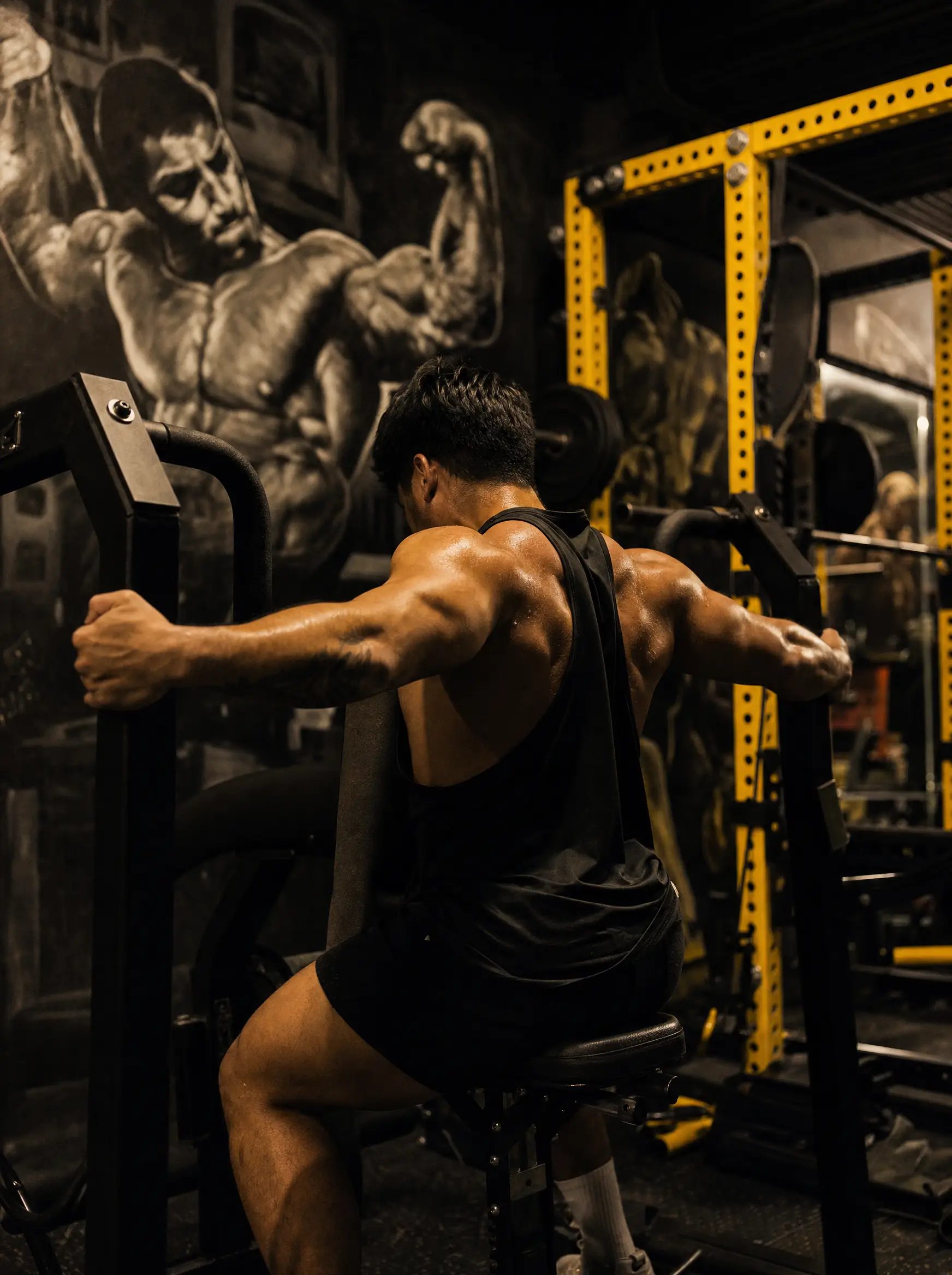 Member lifting heavy on the bodybuilding and powerlifting floor