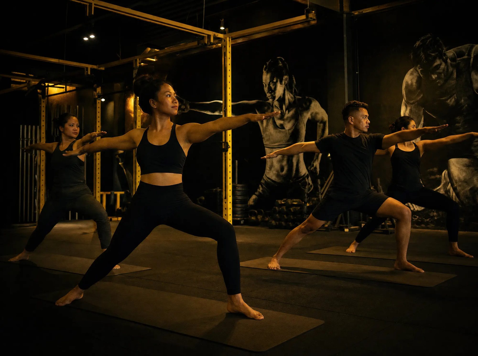 Group yoga class in session